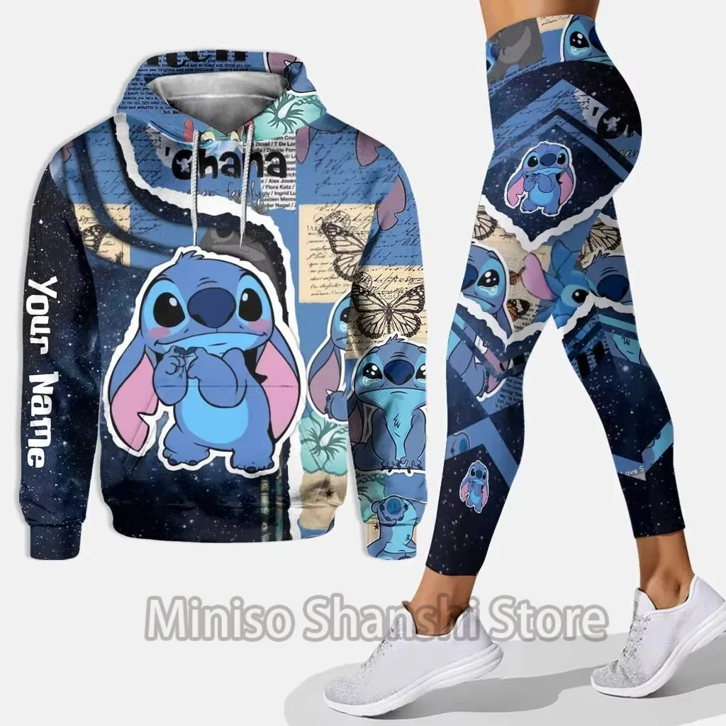 Disney Stitch 3D Hoodie Women\'s Hoodie Set Stitch Yoga Pants Sports Pants Women\'s Disney Yoga Hoodie Tights Fashion Sports Set