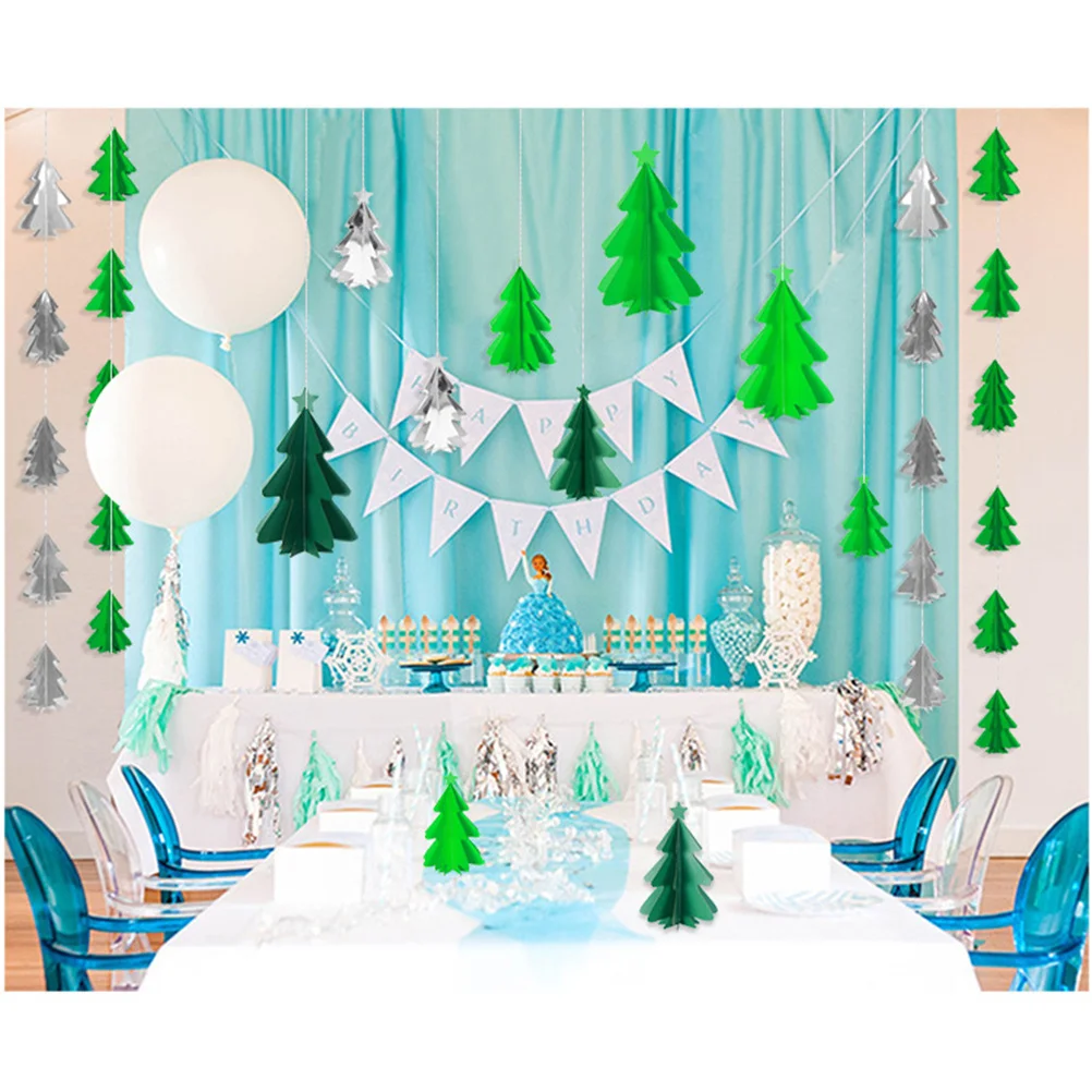 

3D Mini Christmas Tree Hanging Banner Paper Cardboard Garland Christmas Party Decorations Wall Fireplace Food Table
