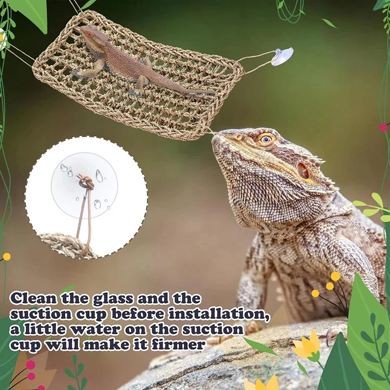 1Pc Seaweed Reptile Lizard Hammock Hamster Reptile Grass Mat Pet Bed With Suction Pet Reptile Toy Hanging Bed Mat Pets Supplies