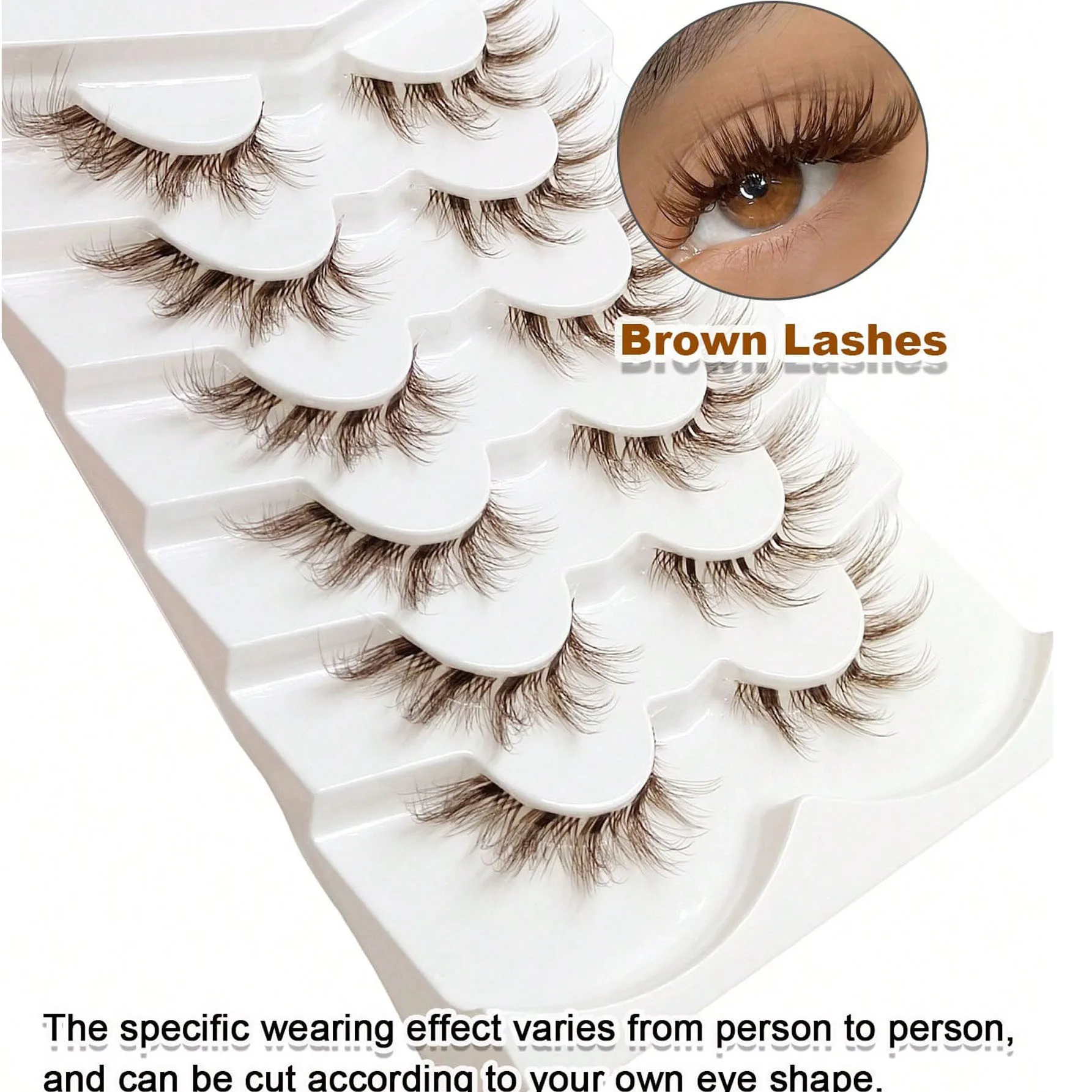 New 6 Pairs Fluffy Brown Lashes False Lashes Transparent Stem Invisible Band Lashes Crisscross Curl Fox