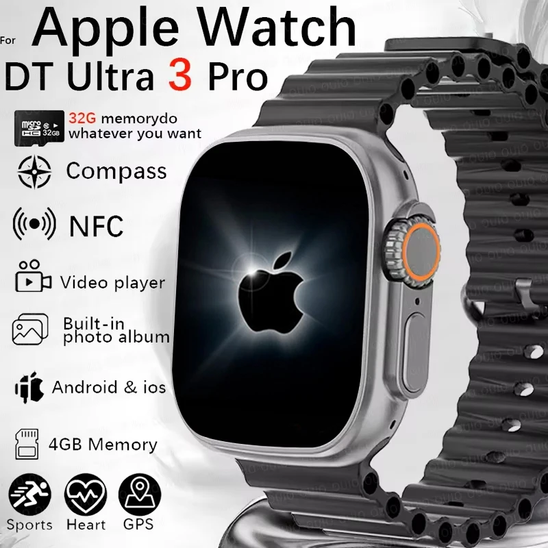 

2025 Новые оригинальные умные часы для Apple Watch Ultra, мужские умные часы с памятью 32 ГБ, MP4, музыкальное видео, 3D HD, Bluetooth, GPS-трекер, умные часы