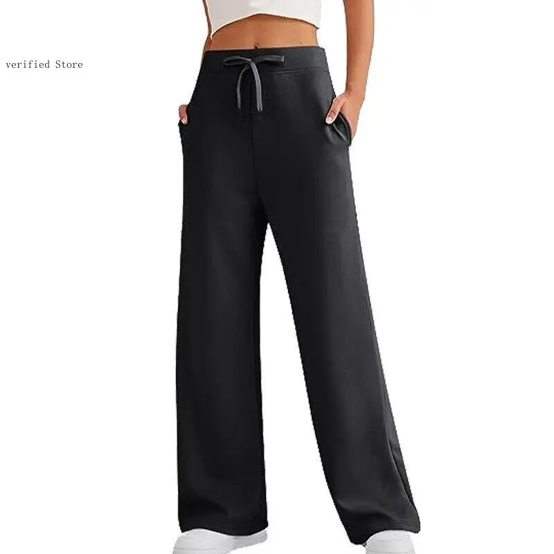 Spring and Autumn Versatile Loose Drawstring with Pocket High Waist Wide Legs Sports and Leisure for Women