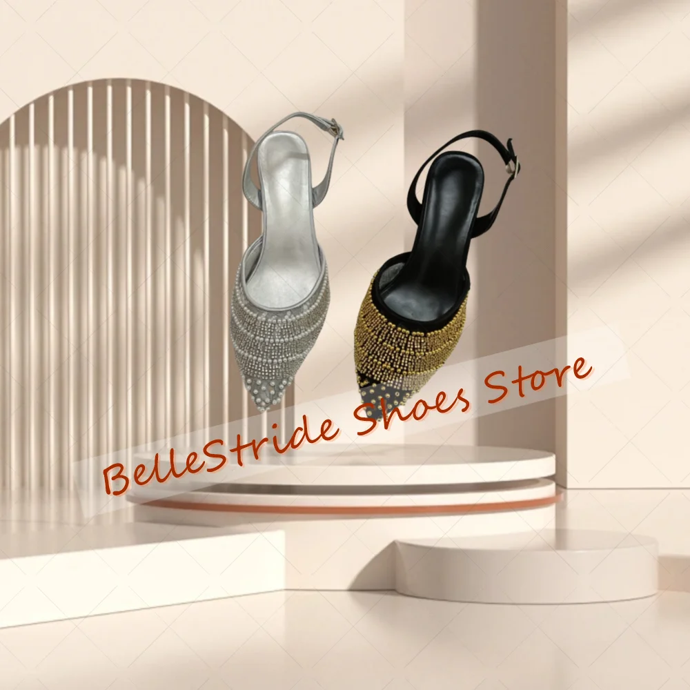 Silver Pointed Toe Lady crystals Sandals Buckle Strap Women Shoes Thin High Heels Party Banquet Dating 2025 Zapatos Para Mujere