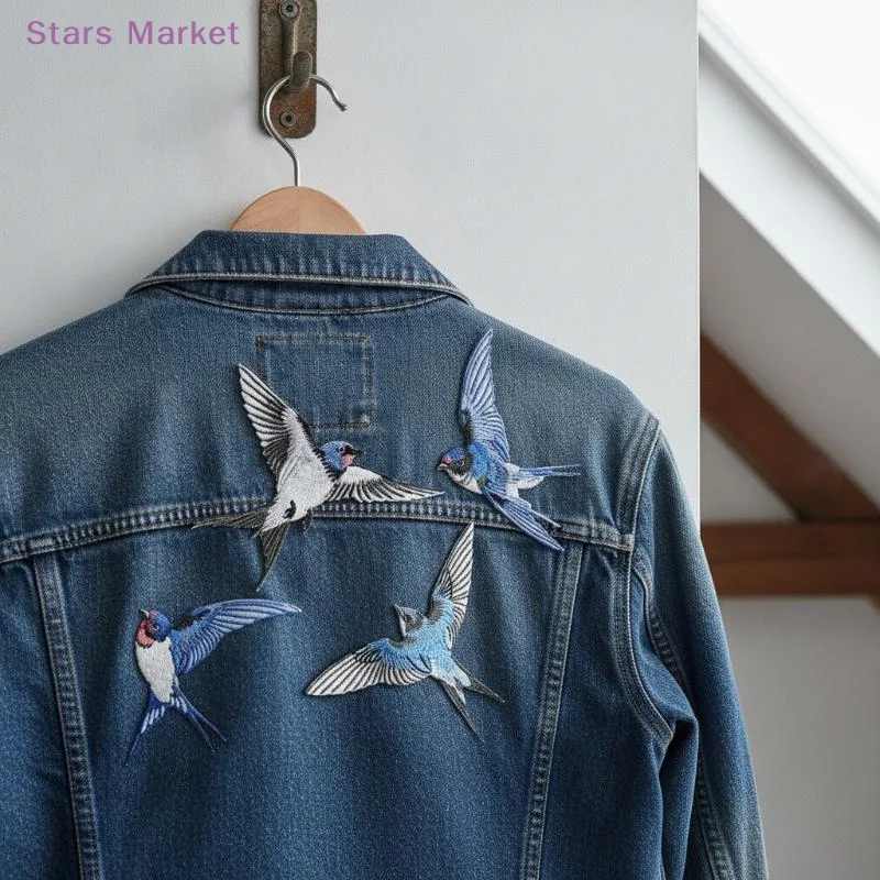 1 PCS Delicate Swallow Embroidery Patches Fabric For Home Pillow Clothes Accessories Sewing Handmade Applique Repair Crafts