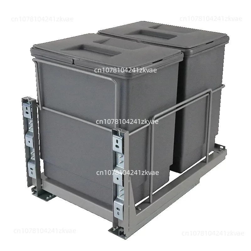Recessed Pull-Out Kitchen Trash Can With Lid Tall Narrow Hidden Sorting Bin Cabinet Built-In Storage Basket