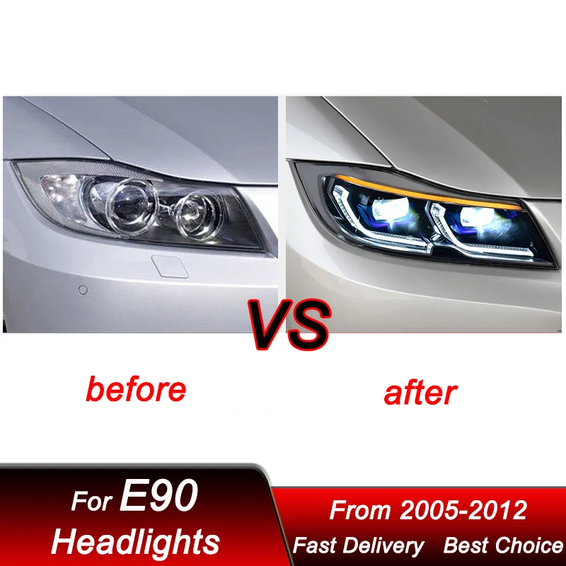 المصابيح الأمامية للسيارة BMW 3 سلسلة E90 318 320 325i 2005-2012 جديد LED DRL كشافات الجمعية ترقية العارض عدسة الملحقات عدة