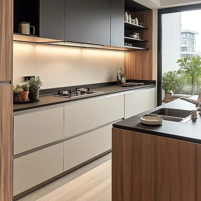 Modern High Gloss Lacquer Kitchen Wall Cabinets White Wooden Cabinet Set With Sink Small Space MDF Wood