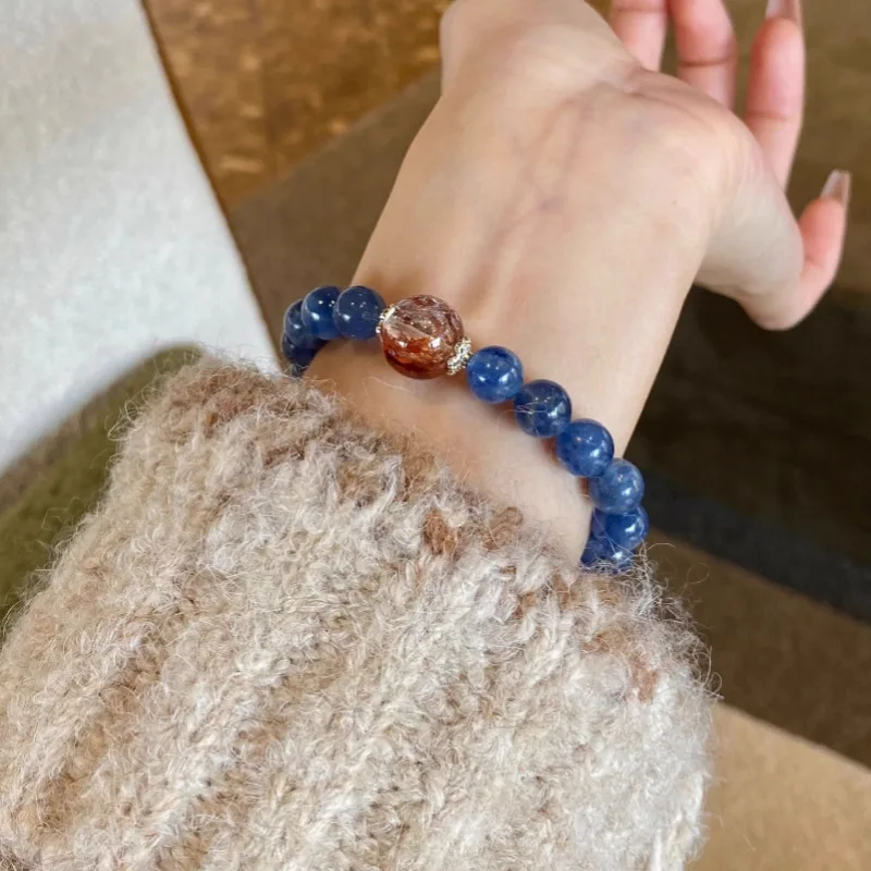 Kyanite Red Glue Flower , Blue Bracelet, Unique Design