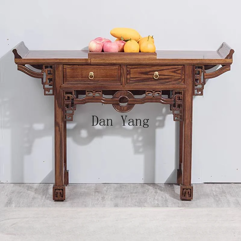 YJ Rural Zhongtang Solid Wood Offering Table Fotai Household Offering Table Case Buddhist Cave Baoxian Family God of Wealth