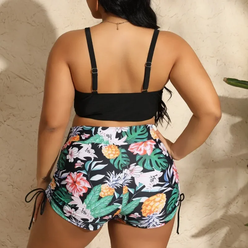 2024 Bikini plus size 0XL-4XL large size swimsuit swimsuit conservative boxers drawstring printing