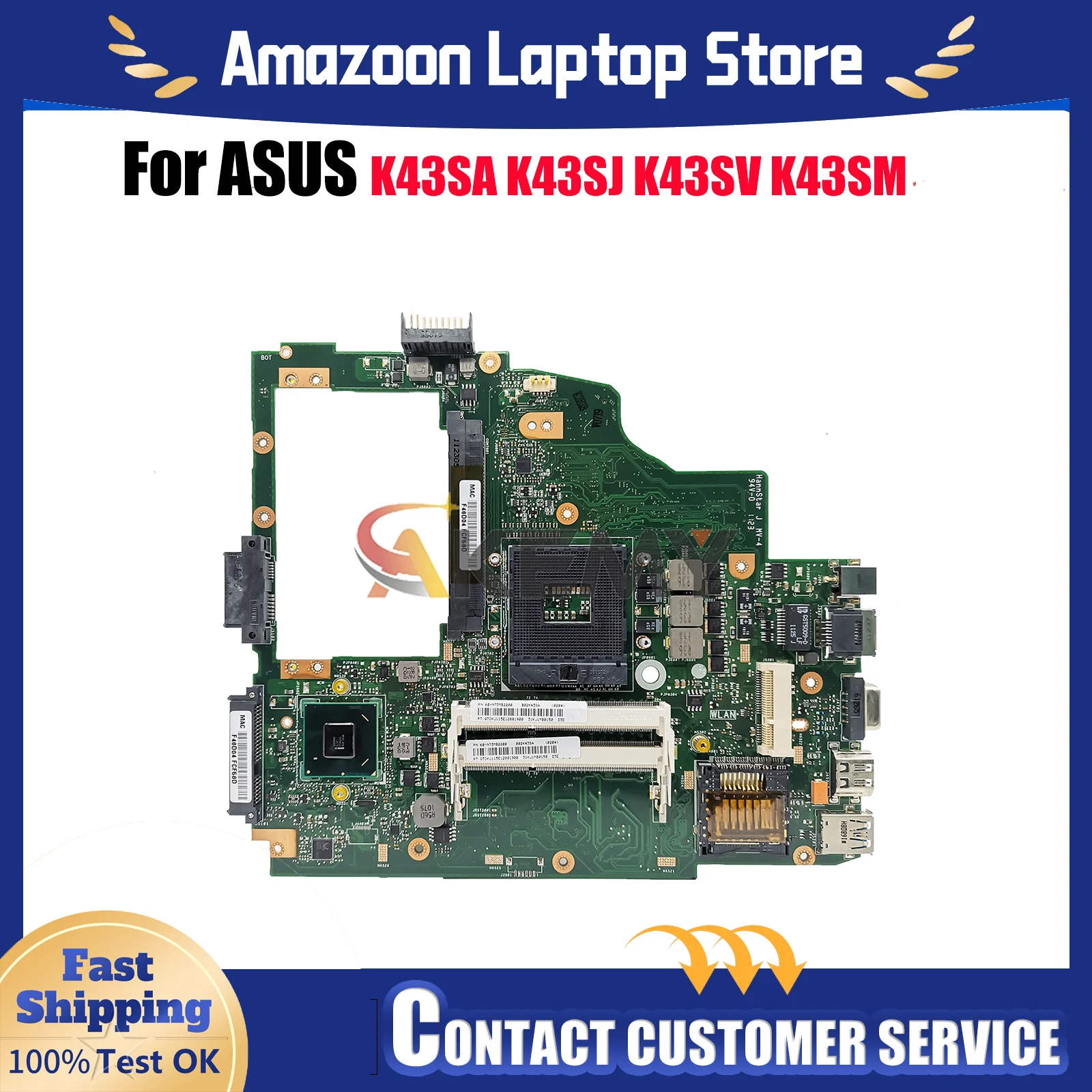 

K43SA Laptop Motherboard For ASUS K43S A43S K43SM K43SD X43S K43SJ K43SV Notebook Mainboard in stock 100% tests OK fast shipping