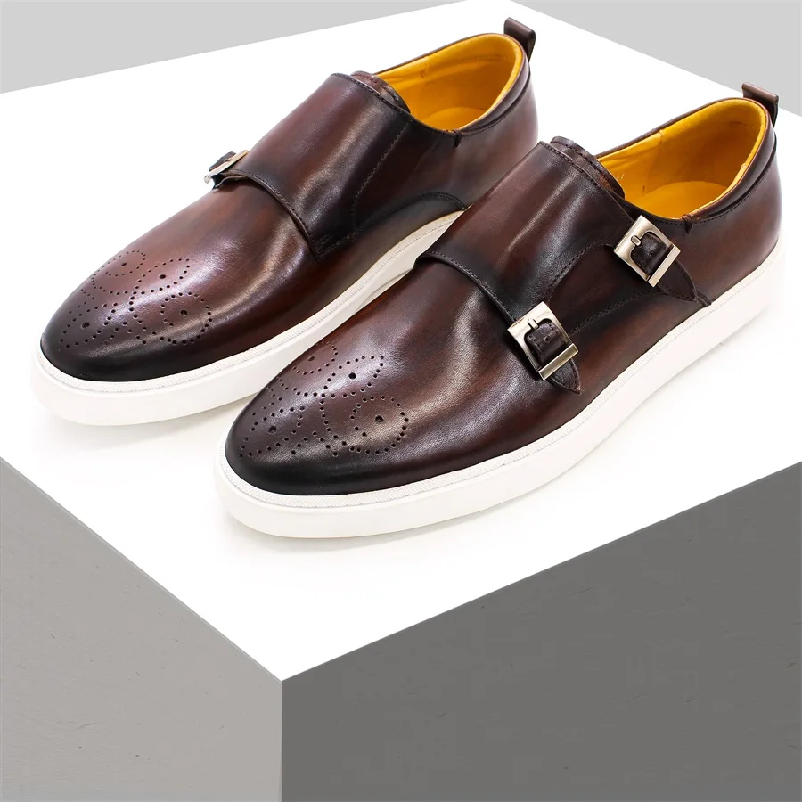 Chaussures en cuir faites à la main pour hommes, chaussures décontractées classiques, chaussures plates confortables, haut de gamme, à la mode, rendez-vous, fête