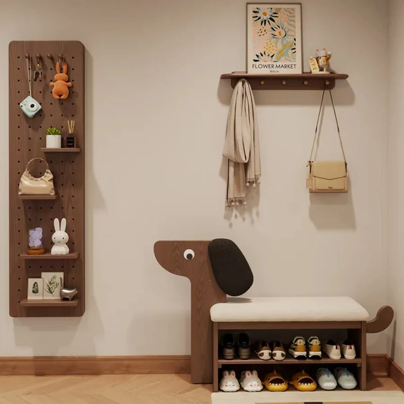 باب مقعد تغيير حذاء الجرو من الخشب الصلب، رف أحذية إبداعي لطيف منزلي يرتدي باب مقعد الأحذية، خزانة أحذية للجلوس