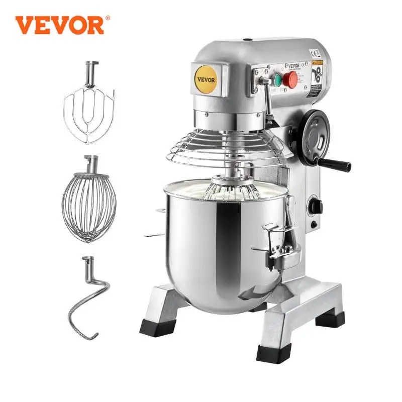 VEVOR Commercial Electric Food Mixer Stand Mixer 10/15/20/30Qt Dough Mixer 3 Speeds 450/500/750/1100W Stainless Steel Mixer