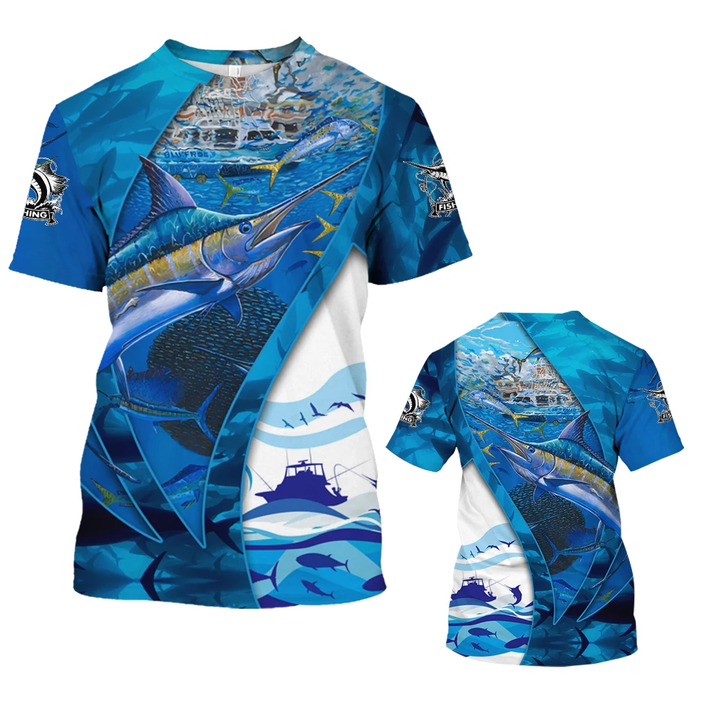 Tide Fashion Summe Marine Fish Picture Men\'s T-shirt Casual Print Tees Hip Hop Personality Round Neck Short Sleev Quick-Dry Tops