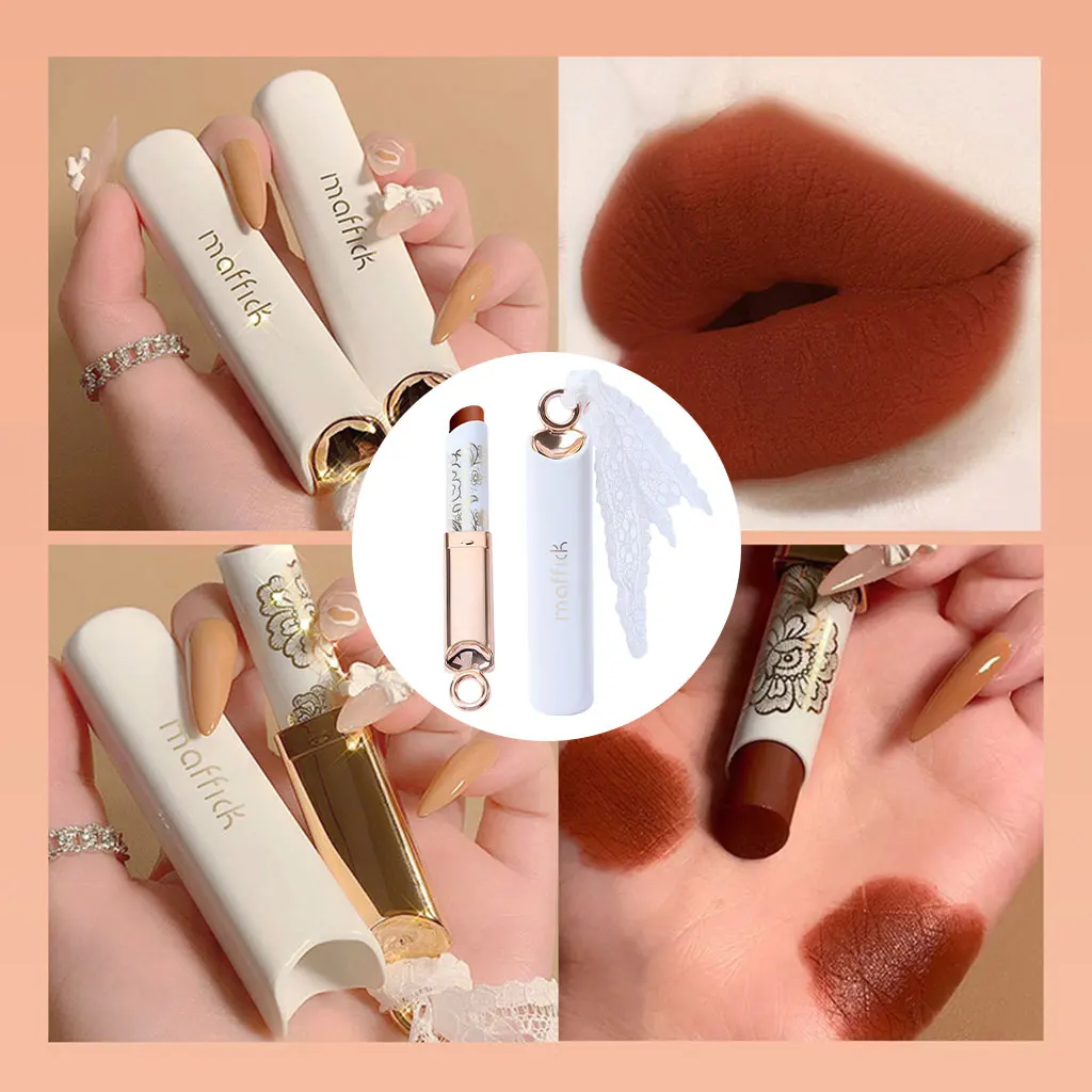 Lápiz labial mate de terciopelo, maquillaje de labios pigmentado, herramienta de maquillaje clásica de colores