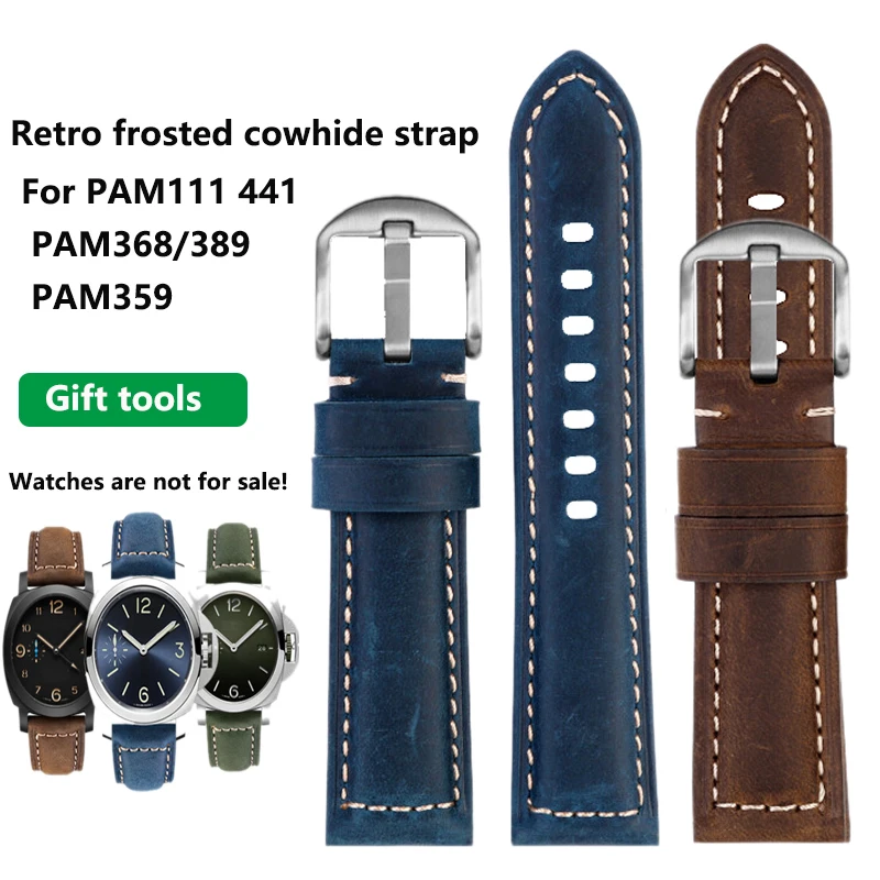 Retro matowy pasek ze skóry bydlęcej dla Panerai PAM368/389/441/359/111 męska opaska na nadgarstek niebieska ciemnobrązowa bransoletka dla Casio Breitling Seiko