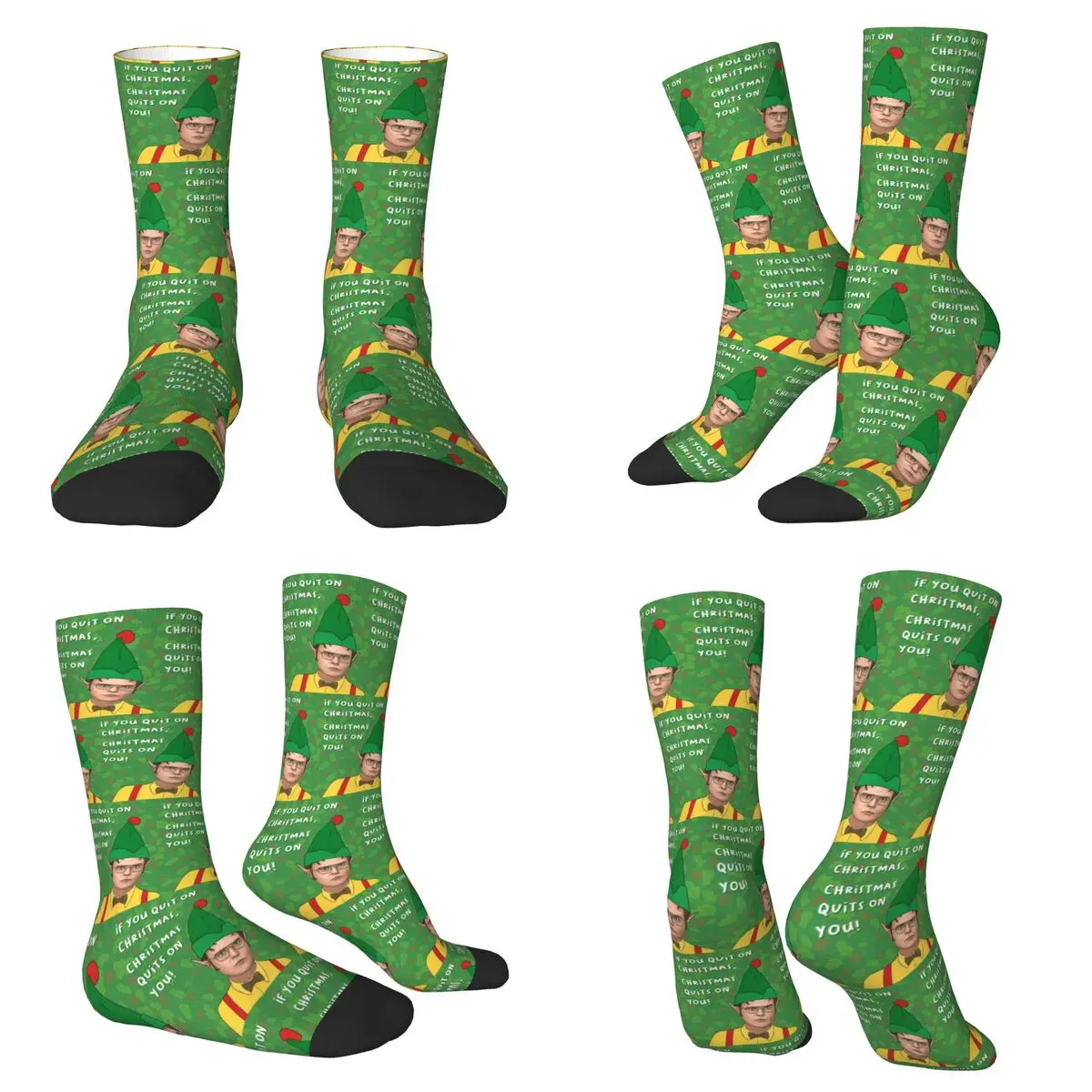 Dwight Schrute Christmas Card Socks Harajuku Stockings All Season Long Socks Accessories for Man's Woman's Christmas Gifts