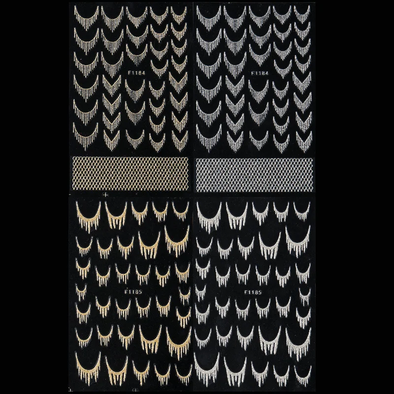 Reflektierende glitzernde französische Nagelkunst-Aufkleber, glitzernde Gold-Silber-Quastenlinie, geometrische Gitter, selbstklebende Schieber, Abziehbilder, DIY-Maniküre – Detail 12