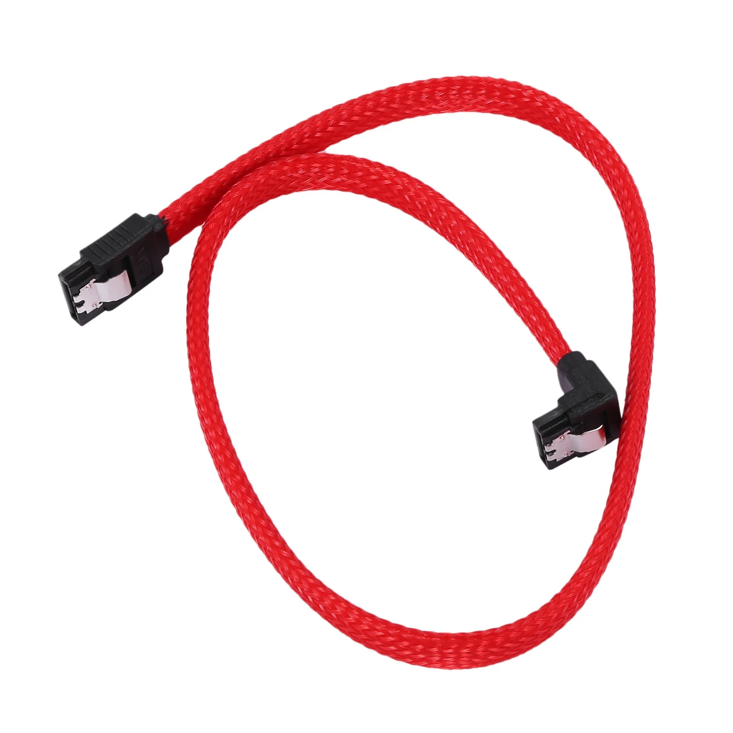 Kabel Data SATA 3.0 III SATA3 7pin 50CM, kabel Data sudut kanan 6 Gb/s SSD, kabel Data Hard Disk HDD dengan lengan nilon merah