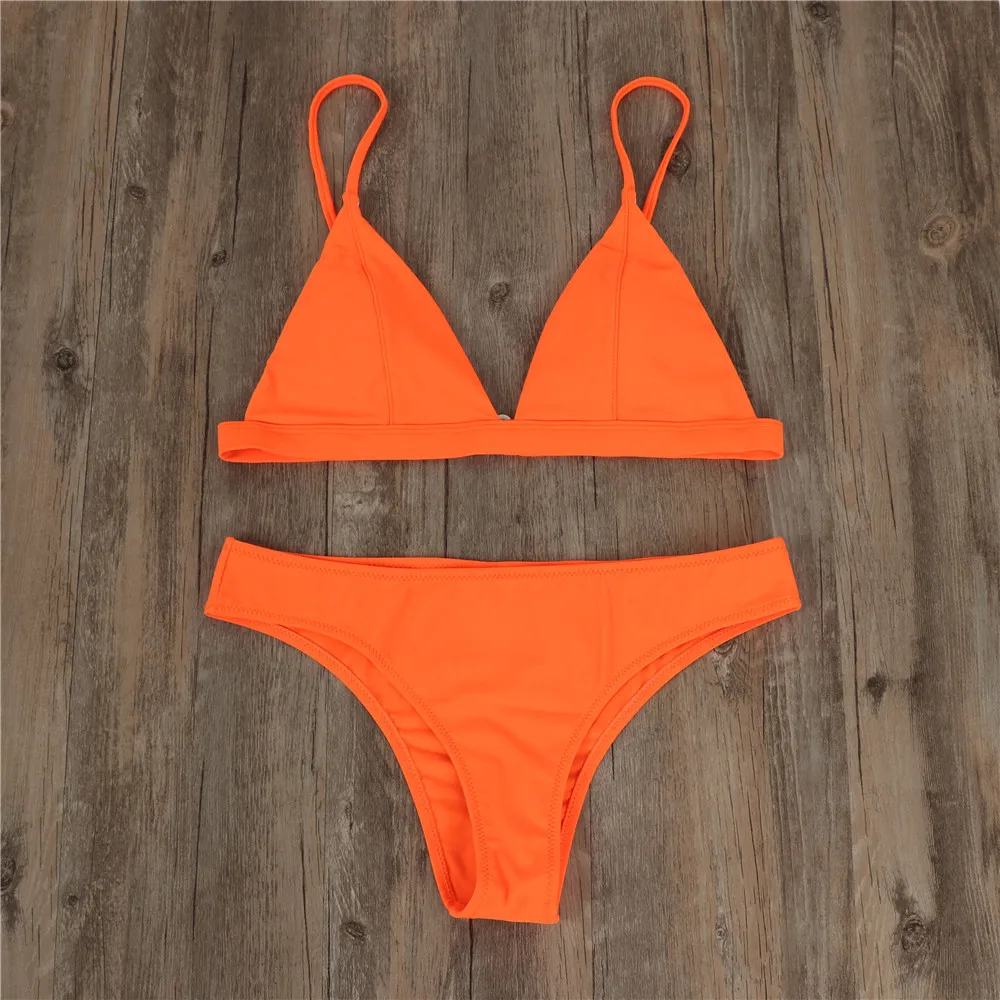 2024 Summer Solid Beach Swimsuit Swimsuits for Women Sexy Halter Swimwear Swimsuit Thong Female Bikini Sets Orange Pink Yellow