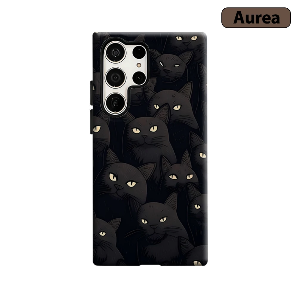 Black Cats in Dark Phone Case for Samsung Galaxy S25 Ultra S24 S23 Ultra Plus Shockproof Double Layer Tough Back Cover