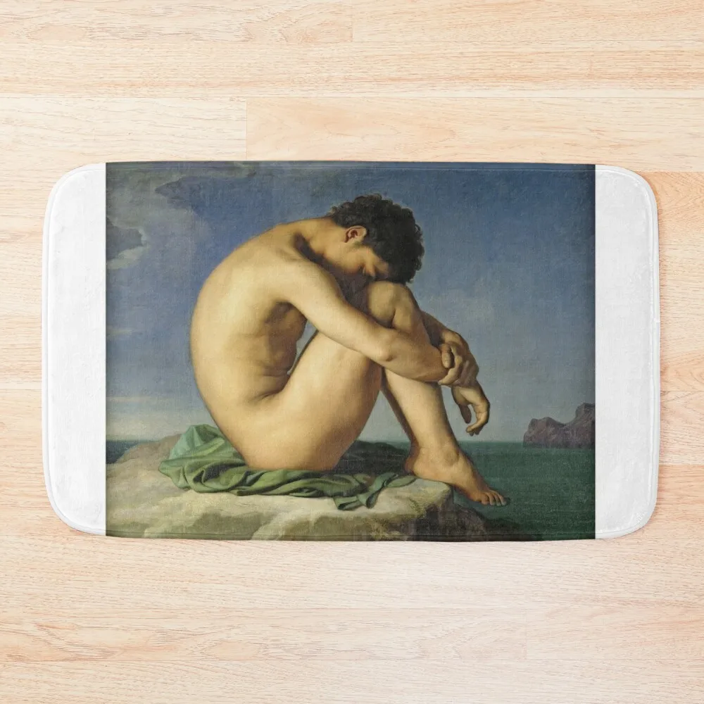 

Jean Hippolyte Flandrin -Naked Young Man Sitting By The Sea Bath Mat Floors For Bathroom Bath Rugs DoorFor The Door Mat