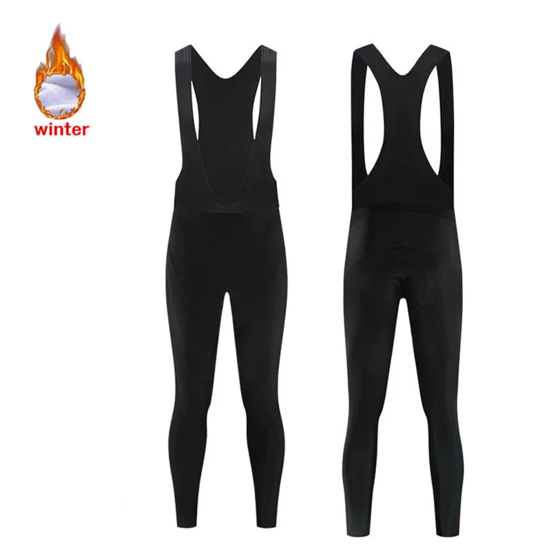 

Men's Winter Cycling Pants Team Black Thermal Fleece Pants Mtb Bicycle Racing Bib Outdoor Cycling Long Bib Pants
