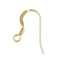 2 Pairs 14K Gold Filled Hammered Flat Ear Wire Hooks with Coil for Earring Jewelry Making