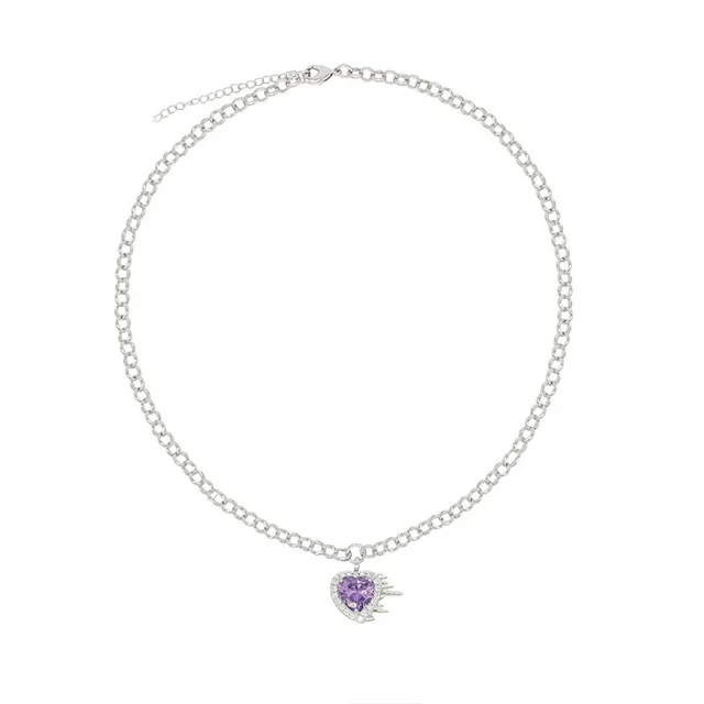 Lcr الأوروبية والأمريكية الجديدة الأرجواني القلب قلادة، سوبر الجنية مثل الحد الأدنى نمط الأقراط، العصرية Ins الإنترنت المشاهير الأزياء الرجعية الأقراط، قلادة الأبيض K