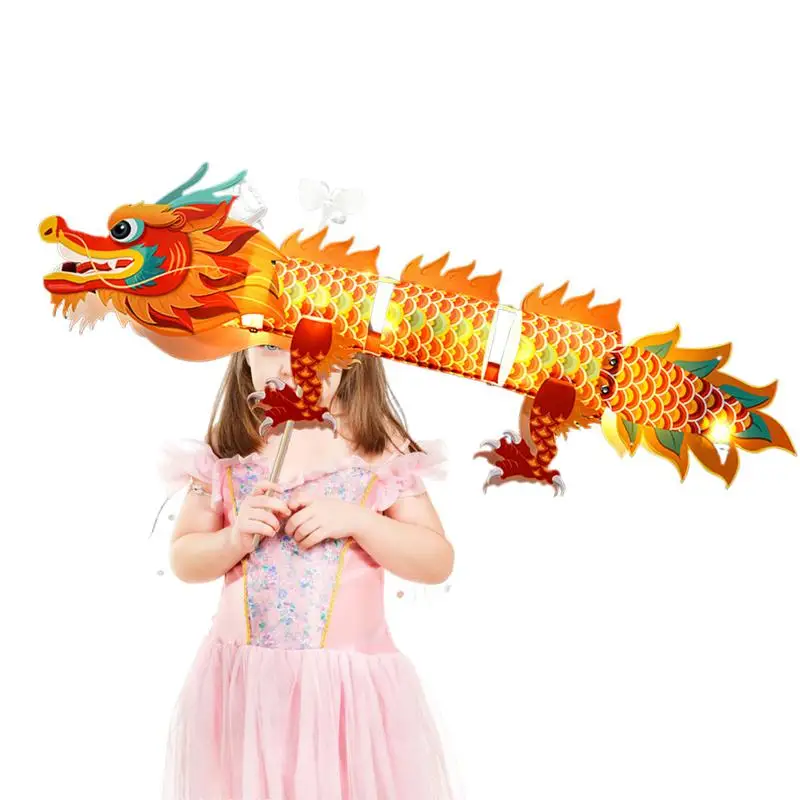 Chinese Lanterns Decorations Creative Craft Kit LED Lighted Dragon Dance Lantern Handmade Lantern Toys Handheld Lamp Material