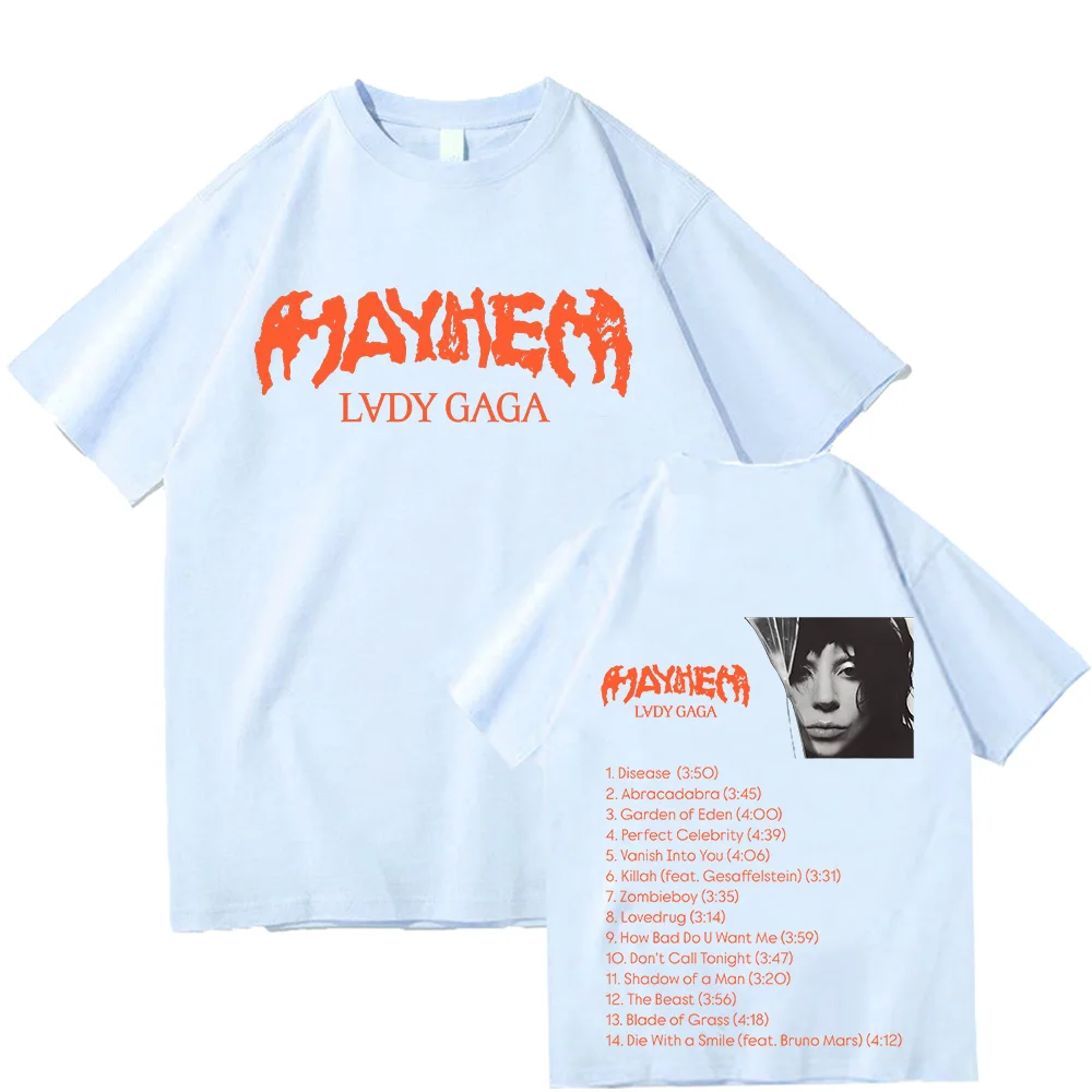 Lady Gaga Mayhem TShirt 2025 Nuovo Album Moda Uomo/donna Abbigliamento in cotone Retro Harajuku Abiti di alta qualità Ventole in cotone Magliette
