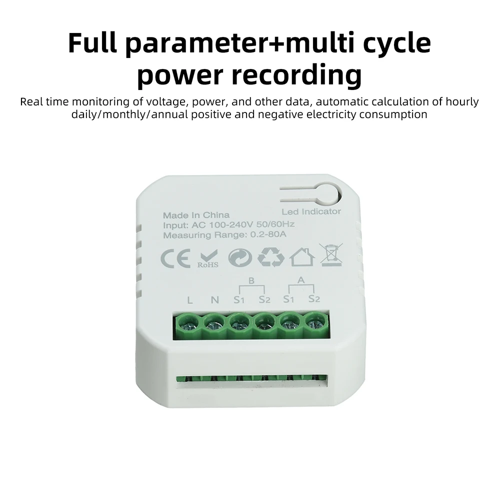 80A Tuya WiFi Bidirektionaler Energiezähler Solar-PV-Generations- und Verbrauchsmonitor mit Stromwandler für Smart Home Energiemanagement – Detail 5