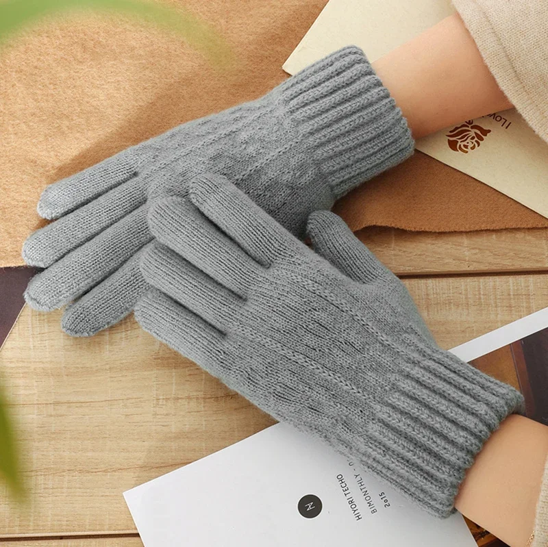 Fashion Winter Men Knitted Gloves Touchscreen High Quality Mitten Thicken Warm Wool Cashmere Solid Color Cycle Business Gloves