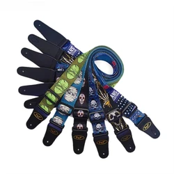 Ayarlanabilir Deri Uç Kıdemli Terylen Polyester Baskılı Serin Kafatası Tasarım Elektro Gitar Bas Akustik Gitar Askısı Kemer