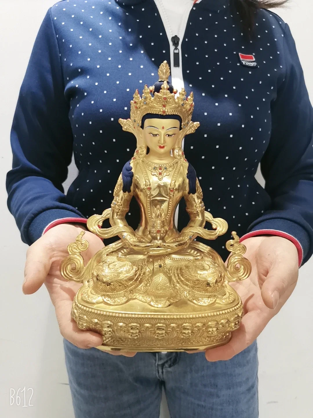 Wholesale Tibet Buddha statue 5A TOP GOOD copper gilding Amitayus Amitabha longevity Tathagata Buddha statue Family protection