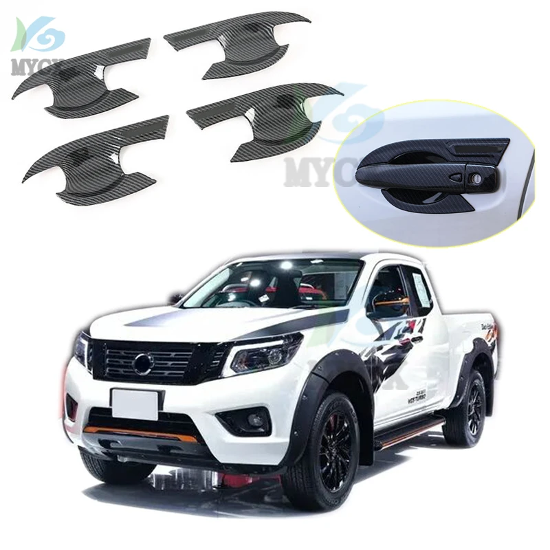 Carbon fiber Car External Outer Door Handle Catch Cover Door Bowl Protection Trim Sticker For Nissan Navara NP300 ST 2019 - 2022