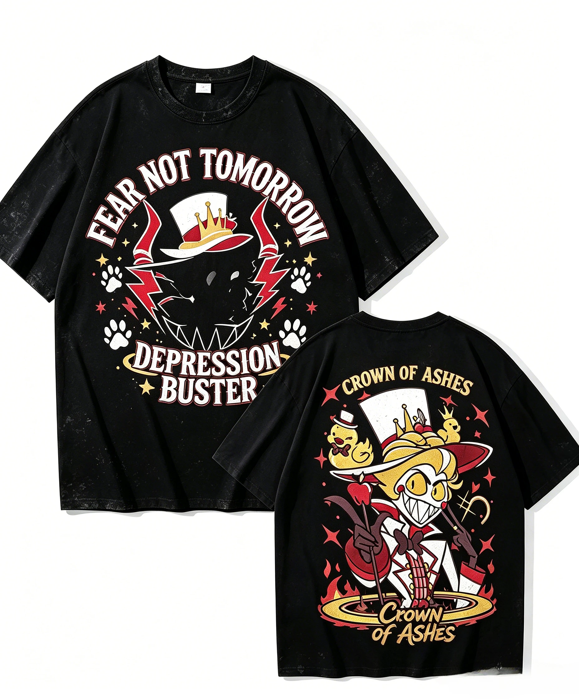 2026   Unisex Graphic T-shirt Soft Cotton Crew Neck Short Sleeve Cartoon Demon Crown Print Loose Streetwear Summer Daily Tops