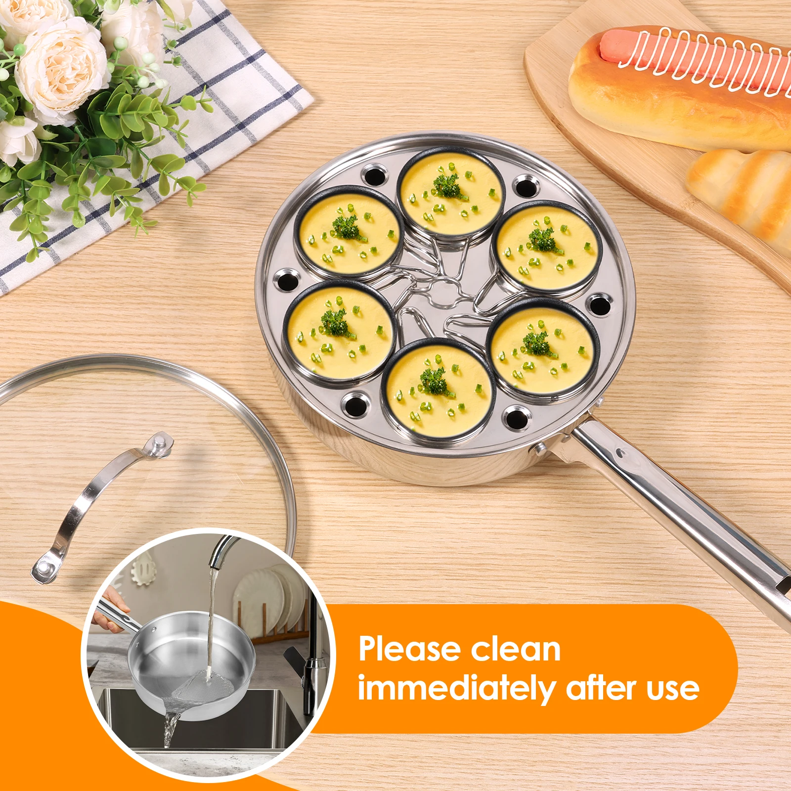 Egg Poacher Pan Stainless Steel Egg Steamer Kitchen Universal Induction Cooktop Egg Steamer Frying Pan for Breakfast Steamed Egg