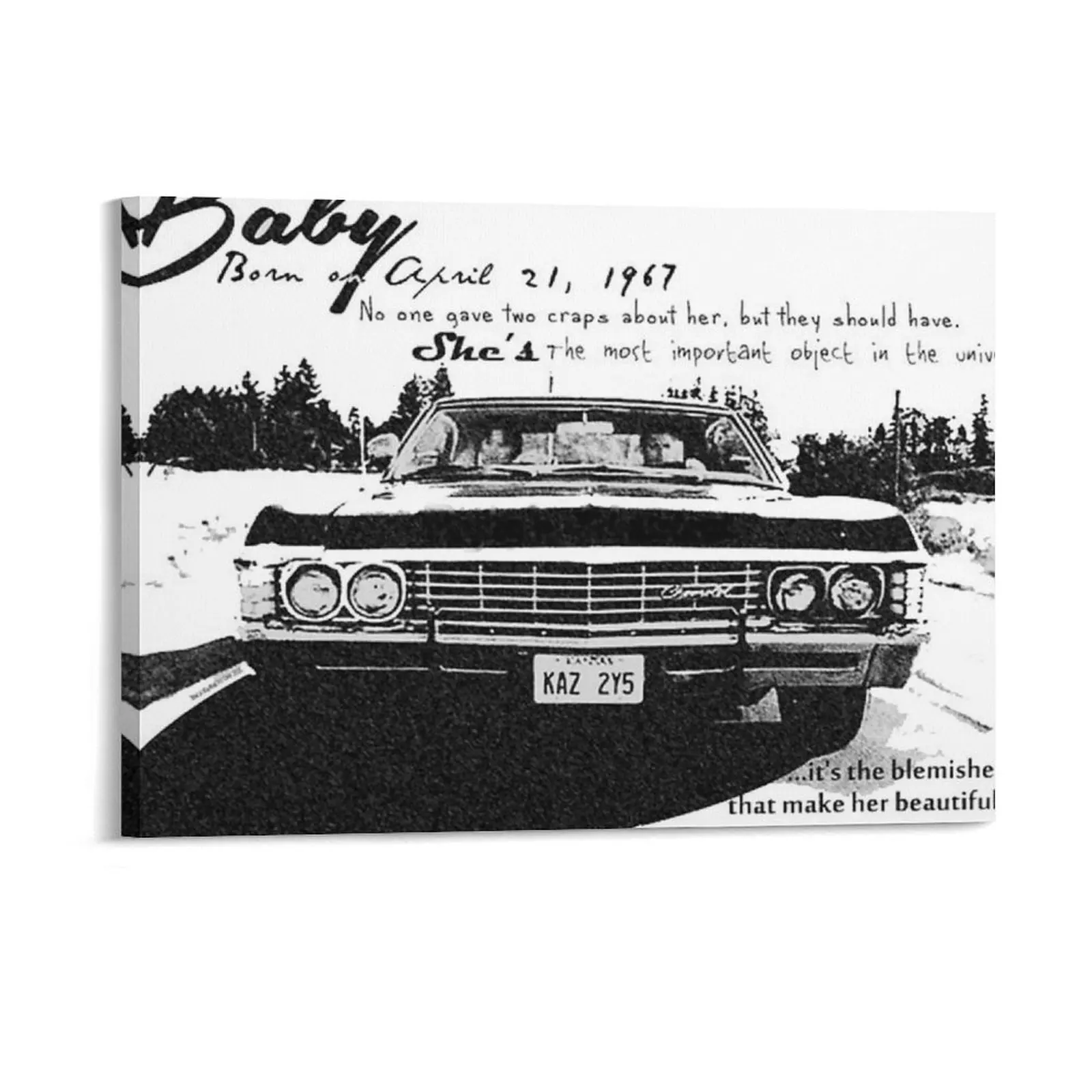 Baby Supernatural 67 Impala Canvas Paintings Pub Retro Kitchen Wall Plaque Metal Posters