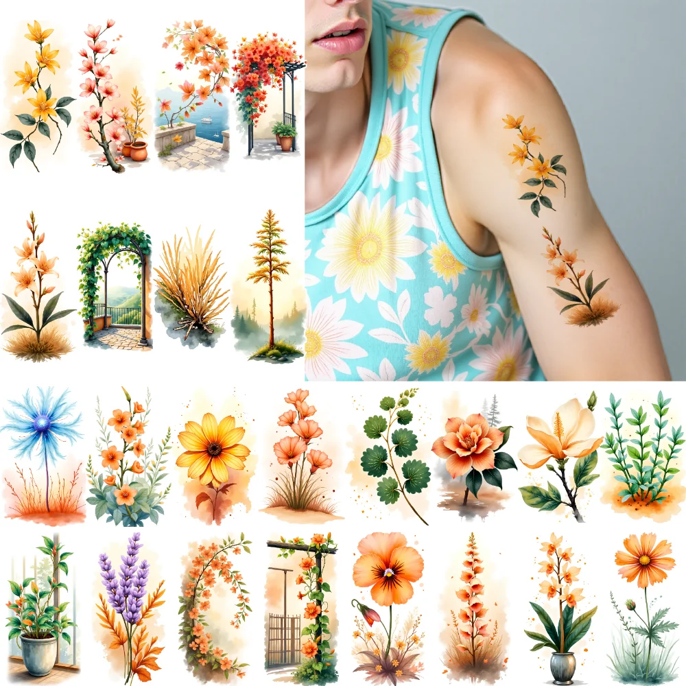 

9pcs Temporary Tattoo Flower Designs Watercolor Floral Motifs Temporary Tattoo Stickers For Children Shoulders Chest