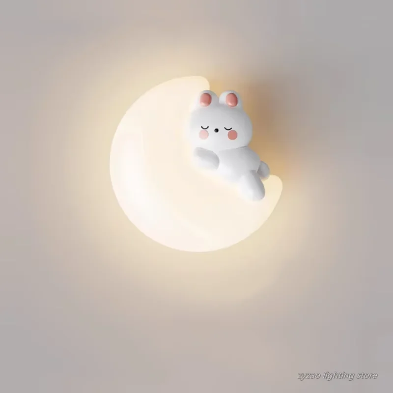

Cute Children's Room Bedside Wall Lamp Bear Rabbit Cloud Lamp Creative Cream Style Baby Room Nursery Boy Girl Bedroom Wall Light