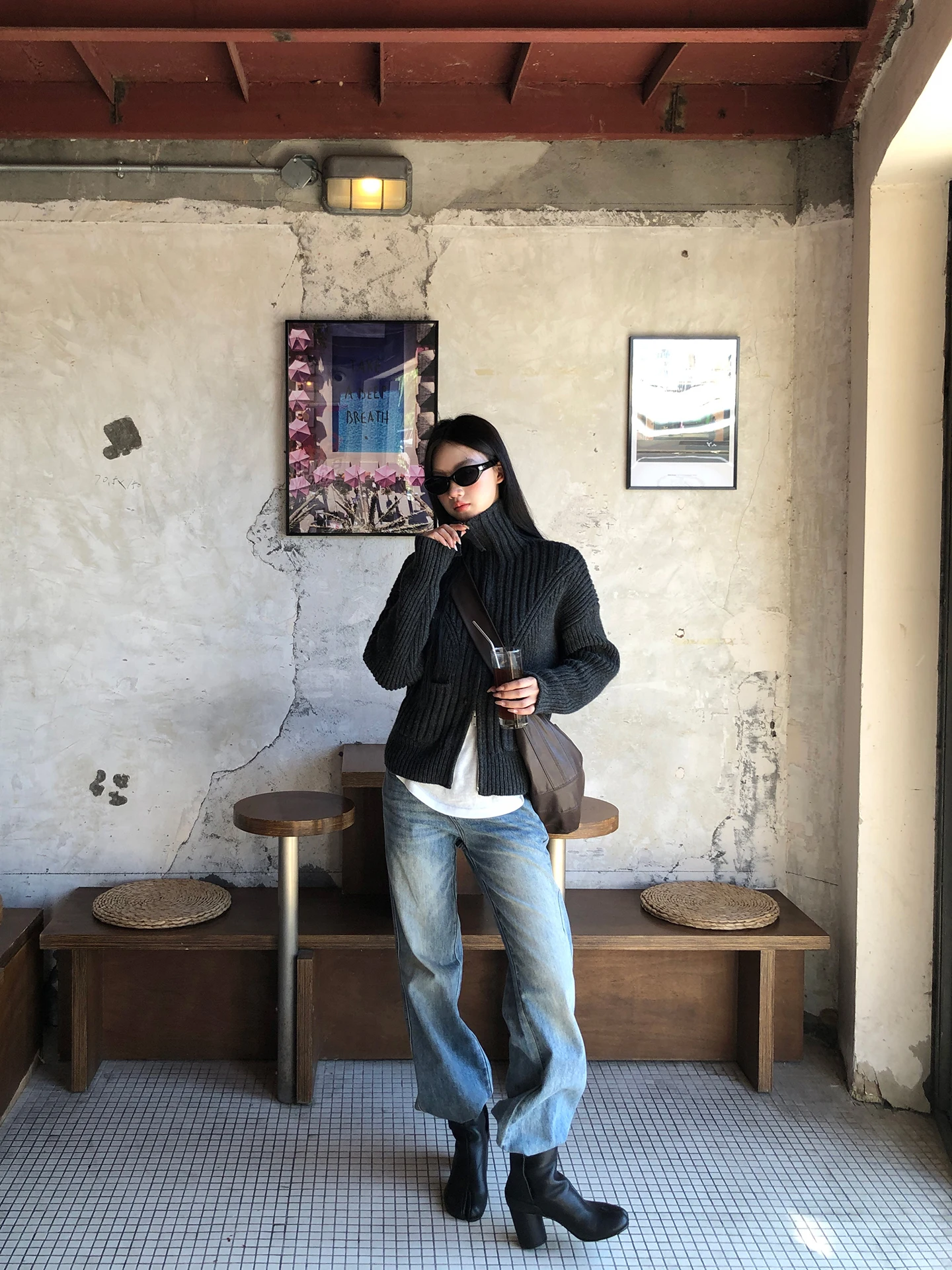 Blue Straight Leg Wide Leg Loose Women's Jeans High Waist Zipper Closure Daily Wear Winter Season Faion Trend High Rise