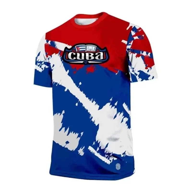 Kuba-Flaggen-Thema Herren Fußball-T-Shirt Tarnstreifen Sportmode Kurzarm Sommer Neu Locker Atmungsaktiv Schnelltrocknend T-Shirt – Detail 4