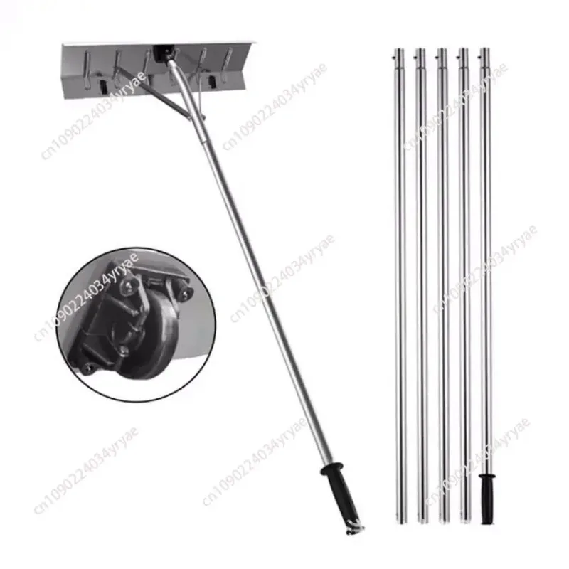 Aluminium Alloy with Two Wheels  Pusher for Driveway Dribs Snow House Roof Wet Leaves Roof Snow Rake Extendable Removal Tool