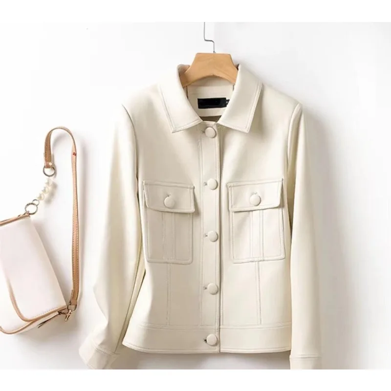 Veste en cuir individuelle de haute qualité, manteau ample, décontracté et polyvalent, amincissant, à revers, printemps automne