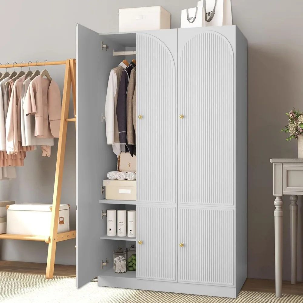 

Wardrobe with Doors for Hanging Clothes, Modern Large Tall Wardrobe Storage Cabinet for Bedroom with Space for Hanging Coats