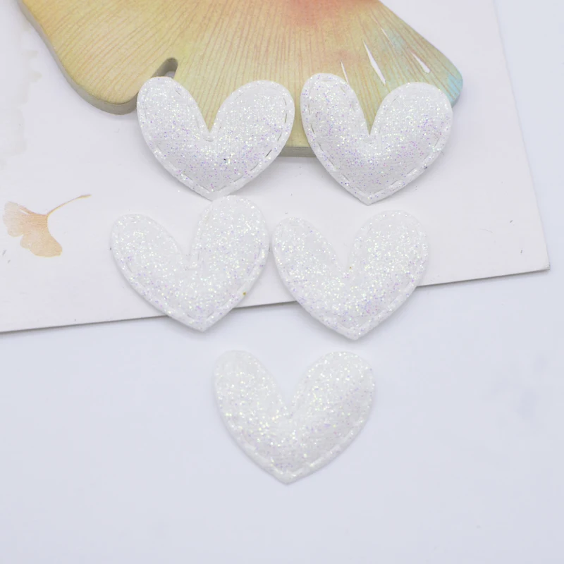 100Pcs 25*20mm Bling Heart Padded Glitter Fabric Appliques for DIY Headwear Bow Decor Accessories Crafts Clothes Sewing Patches