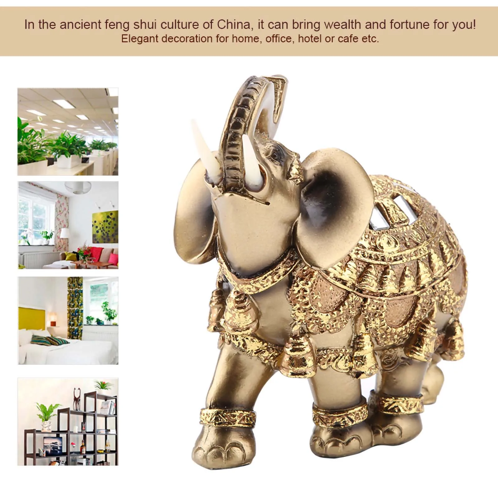 

Lucky Feng Shui Golden Elephant Statue Sculpture Wealth Figurine Gift Home Decoration Elephant,Statue§Elephant,Sculpture§Elephan