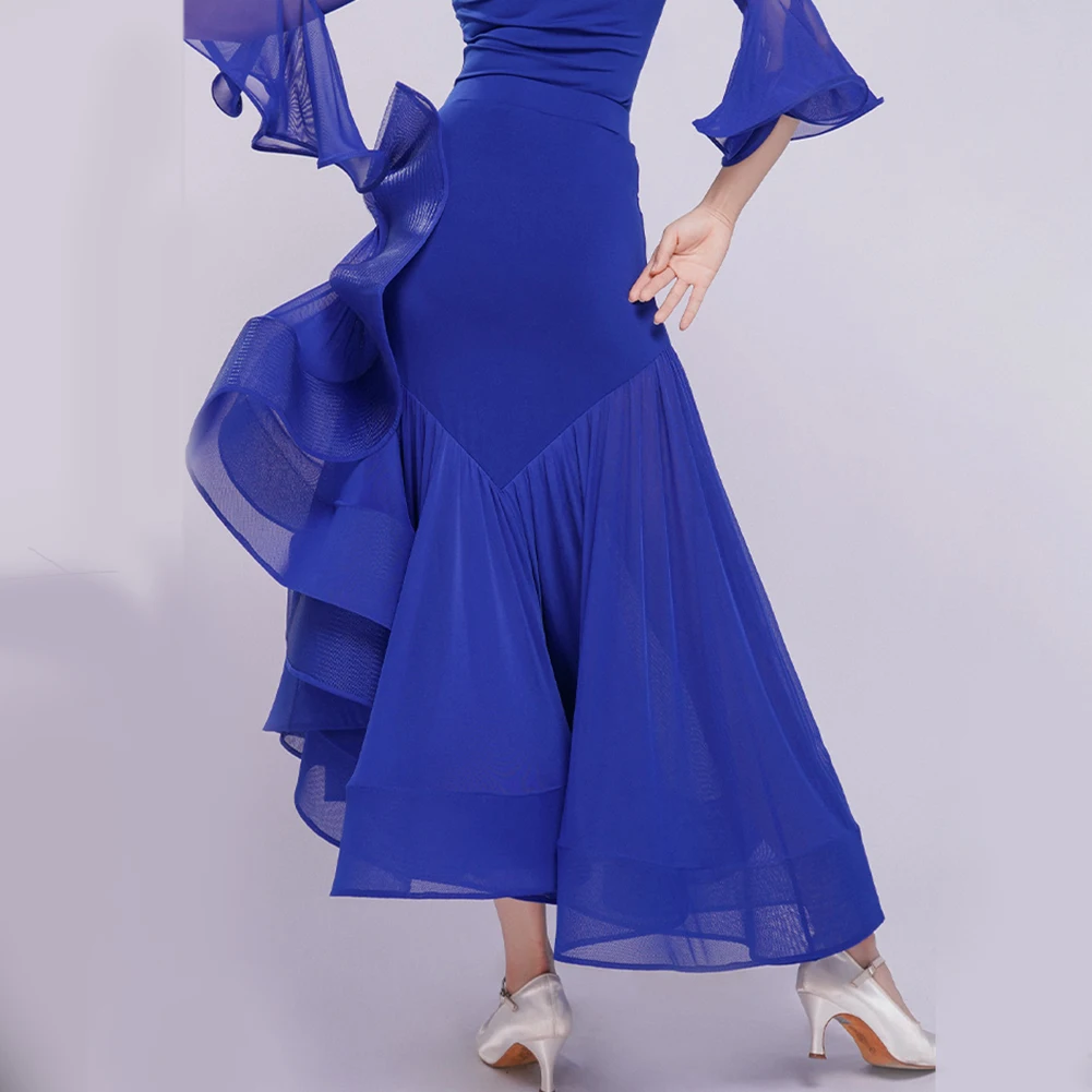 Waltz Skirt high quality Ballroom Roland Purple Fishbone Glaze Blue Standard Competition Midi Skirt Practice Black